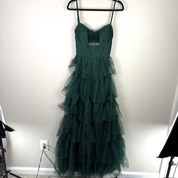 Blondie Nites Prom Dress Women's Dark Green Ruffled Juniors A-Line Maxi Sz 7 - Picture 3 of 11